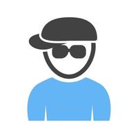 chico nerd con sombrero glifo icono azul y negro vector