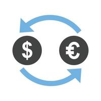 Currency Exchange Rates Glyph Blue and Black Icon vector