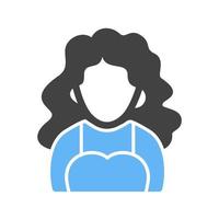 Lady with Wavy Hair Glyph Blue and Black Icon vector