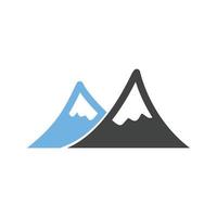 montañas glifo icono azul y negro vector