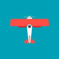 transporte de icono de vector de vista superior roja biplano. concepto de avión de aventura de vehículo de ala de motor. ilustración vintage