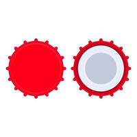 Bottle cap red liquid object set clean template. Beer circle pictogram flat vector icon top view. Metal badge  soda