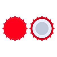 Bottle cap red liquid object set clean template. Beer circle pictogram flat vector icon top view. Metal badge  soda