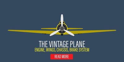Vintage plane engine vector illustration background. Retro yellow aircraft propeller flight adventure biplane. Classic flat art banner flyer machine