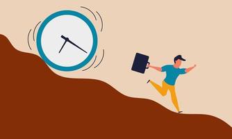 Deadline time and late work. Busy clock pressure countdown and lack efficiency watch vector illustration concept. Urgency past job and running to office. Management schedule and terminally awake