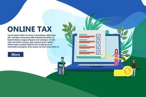 Online tax payment vector payroll salary illustration. Company credit calculator expense pay paper. Service paycheck people taxation business work. Money finance banking invoice banner office