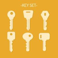 Collection of key icons from the door. A set of various metal keys in the shape of a silhouette. Vector flat illustration