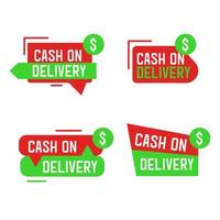 Cash on delivery badge collection on red and green colors. Set badg cash on delivery shipping service payment. Express courier label vector illustration