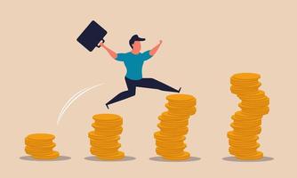 Saving gold and earning stack stock money. Growing dollar and finance investment to commercial vector illustration concept. Currency compound and business treasure market. Profit investor and bank