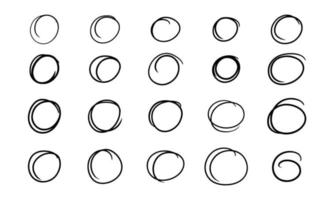 Circle hand drawn and sketch line circular handdrawn. Scratch round element design vector illustration. Black shape frame and stroke doodle art. Pen ellipse scrawl set icon and drawing collection