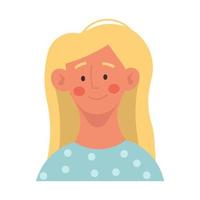 Kid girl portrait person cartoon. Child cute illustration and happy female character. School face and young smile childhood. Funny hair head and baby avatar icon. Isolated small comic schoolgirl