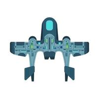 Space ship top view vector icon rocket technology shuttle. Cartoon future UFO galaxy cosmos. Fantasy alien orbit booster