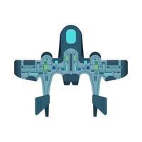 Space ship top view vector icon rocket technology shuttle. Cartoon future UFO galaxy cosmos. Fantasy alien orbit booster