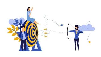 Goal strategy teamwork journey target with bow arrow. Achievement action business communication job employee. Success job dart concept illustration vector. Bullseye solution focus center dartboard vector