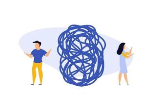 Business challenge vector achievement work progress. Tangle tangled conceptual abstract strategy teamwork people illustration. Solution clew ball career background. Searching motivation metaphor