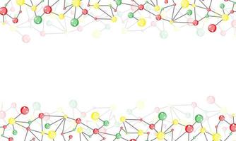 Polygonal background of colored molecular in red, yellow and green. Scientific chemical abstract background of atoms and molecules medical vector illustration