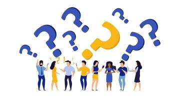Person question icon work vector people illustration concept. Business work background design problem answer solution. Cartoon human confusion communication FAQ help. Support customer service