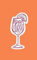 vaso dibujado a mano de cóctel aperol spritz. dibujo de una bebida alcohólica de verano sobre fondo naranja brillante. cócteles clásicos de bar clandestino. vector