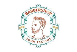 Retro Vintage Man Male Masculine Head for Barbershop Haircut Salon Style Badge Emblem Label Logo Design vector