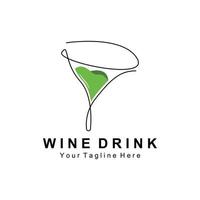 diseño de logotipo de vino de bebida, ilustración de vidrio, botella de bebida de alcohol, vector de producto de la empresa