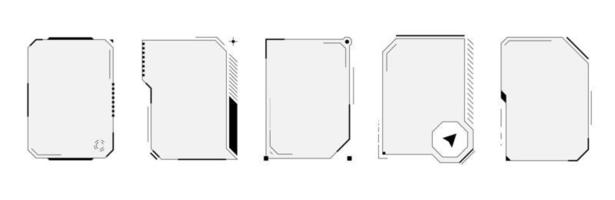 conjunto de marco vertical cuadrado de interfaz de usuario futurista digital hud. pantallas de alta tecnología de ciencia ficción. menú de juegos tocando los paneles del tablero de monitoreo cibernético. head-up display fui o gui menú vacío ventanas vectoriales vector