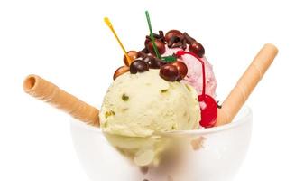 yogurt and chocolate ice cream in a bowl close up photo