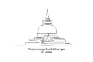 Continuous one line drawing Thuparamaya, Buddhist temple in Sri Lanka. Landmarks concept. Single line draw design vector graphic illustration.