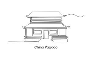 Single one line drawing pagoda house in China. Traditional house concept. Continuous line draw design graphic vector illustration.