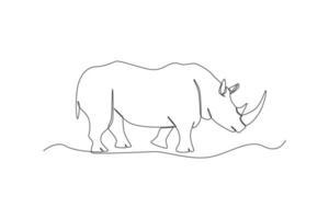 One continuous line drawing of a rhino. Animal concept. Single line draw design vector graphic illustration.