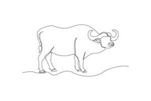 One continuous line drawing of a buffalo. Animal concept. Single line draw design vector graphic illustration.