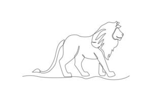 One continuous line drawing of a lion. Animal concept. Single line draw design vector graphic illustration.