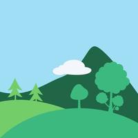 vector illustration of nature background with plants, hill and sky. Good for anything related to nature, environment, earth day, greenery