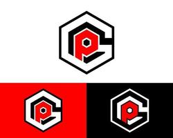 diseño moderno de fuentes p y g en vector de forma hexagonal. adecuado para camiseta, sombrero u otra ropa