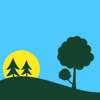 vector illustration of nature background with plants, hill and sky. Good for anything related to nature, environment, earth day, greenery