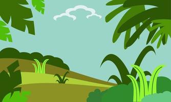 ilustración vectorial del fondo de la naturaleza con plantas, colinas y cielo. bueno para todo lo relacionado con la naturaleza, el medio ambiente, el día de la tierra, la vegetación vector