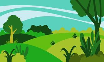 ilustración vectorial del fondo de la naturaleza con plantas, colinas y cielo. bueno para todo lo relacionado con la naturaleza, el medio ambiente, el día de la tierra, la vegetación vector