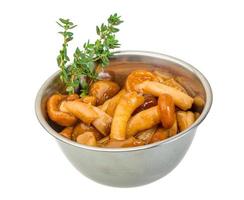 Armillaria in a bowl on white background photo