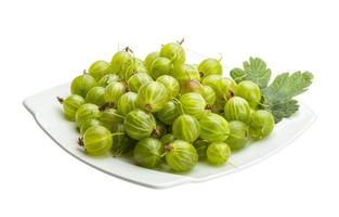 Gooseberries on the plate and white background photo