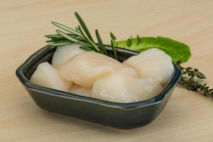 Raw scallops in a bowl photo