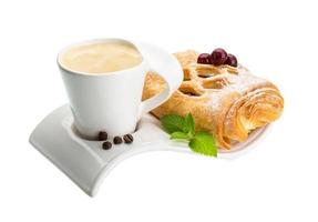 Coffee with pastry on white background photo