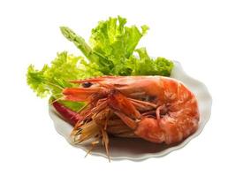 Boiled king prawns Tiger prawn on the plate and white background photo