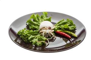 Boiled cuttlefish on the plate and white background photo