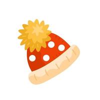 Hat with a pompom in cartoon style. Vector isolated illustration on a white background.