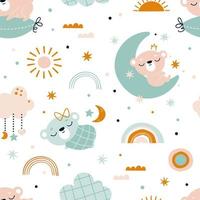 Seamless pattern with bears in boho style vector