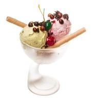 yogurt and chocolate ice cream in a bowl close up photo