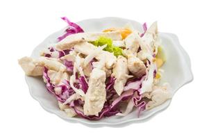 Chicken salad in a bowl on white background photo