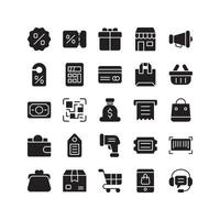 Black friday icon set. Contains such Icons as shopping bag, discount label, online store and more. Vector graphic illustration. Suitable for website design, app, template, ui.