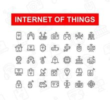 conjunto de iconos vectoriales de internet de las cosas. contiene íconos como casa inteligente, teléfono inteligente, red y más. adecuado para el diseño del sitio web, la plantilla y la interfaz de usuario. vector