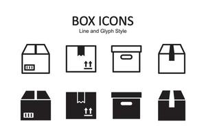 Box icon set. Delivery package, parcel box. Line and flat style design. Vector graphic illustration. Suitable for website design, logo, app, template, and ui.