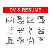 Cv and resume icon set. Contains such Icons as job, company, skill and more. Line style design. Vector graphic illustration. Suitable for website design, app, template, ui.